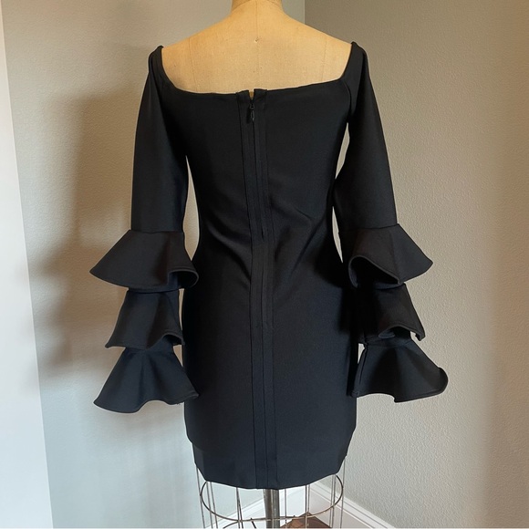 SHEIN- SZ M Black Off the Shoulders Ruffle Sleeve Bodycon - Picture 2 of 6